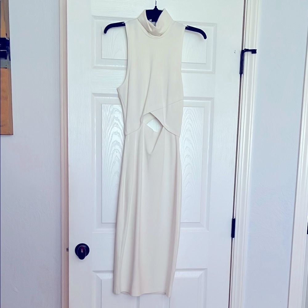 The Fifth Label Cream Sleeveless Mock Neck Sheath Dress